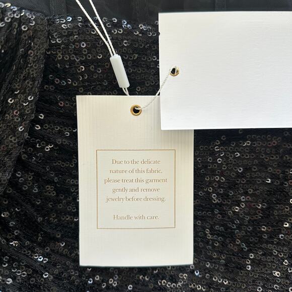 Mac Duggal One Shoulder Sequin Mini Dress Sheer Bustier Side Drape Black 20686 - Picture 9 of 16